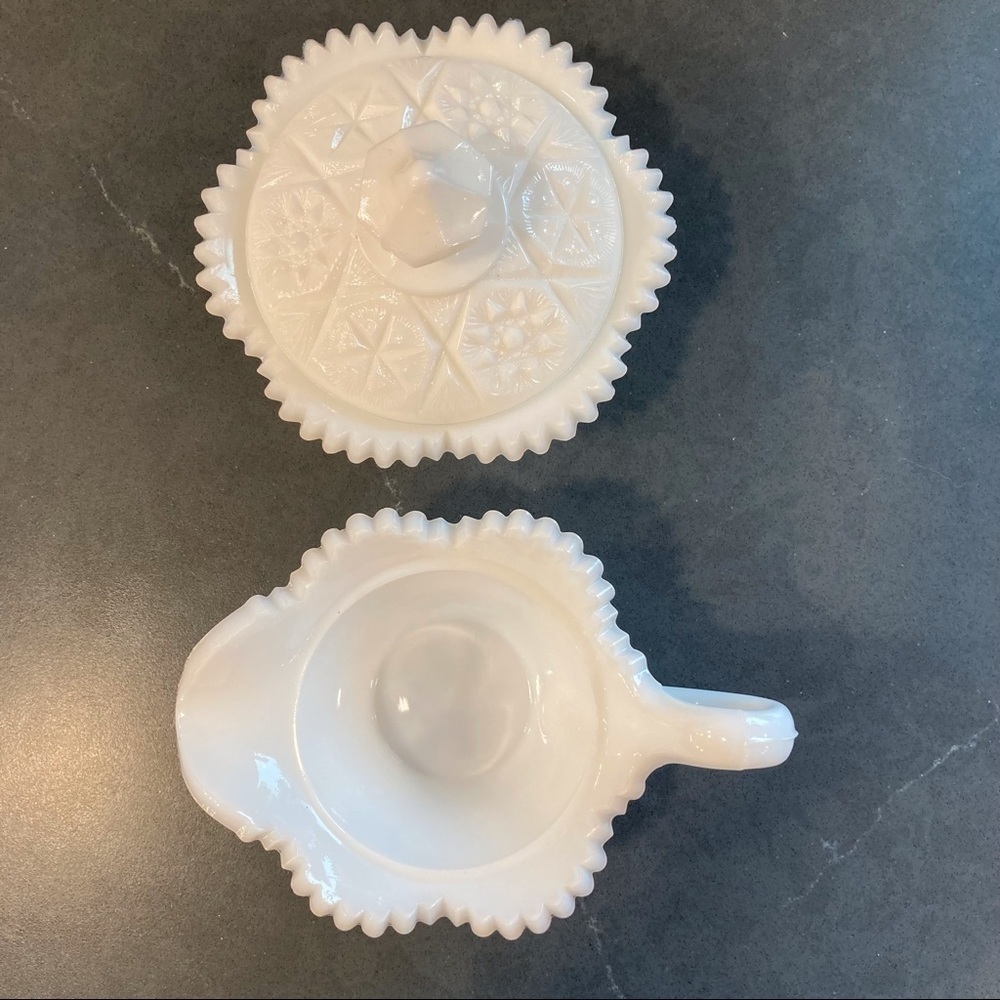 Vintage Kemple milk glass set sugar creamer cut glass set - Picture 8 of 14
